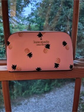 kate spade pink pineapple print cosmetic pouch